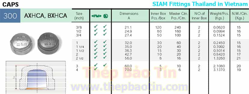 Caps threaded 300 lbs Siam