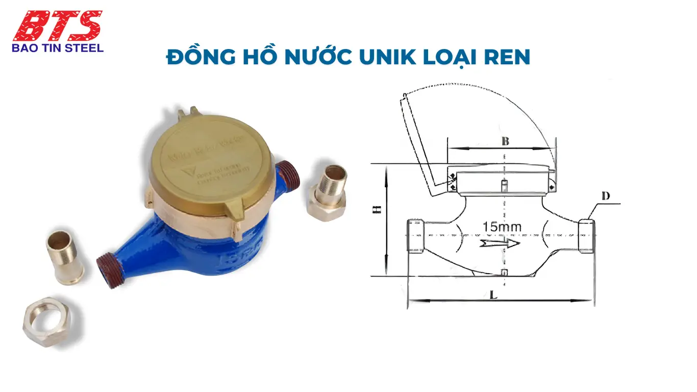 Bản vẽ đồng hồ nước Unik nối ren