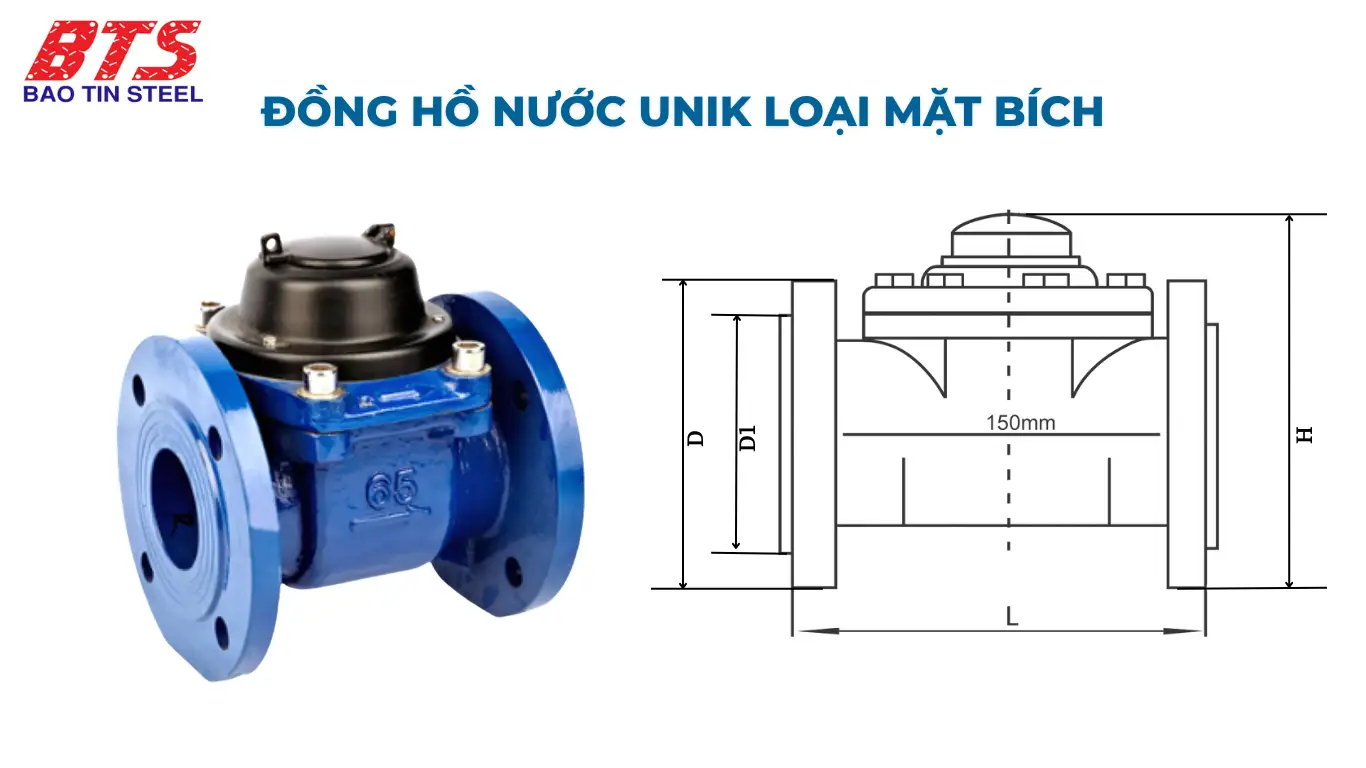 Bản vẽ đồng hồ nước Unik nối mặt bích