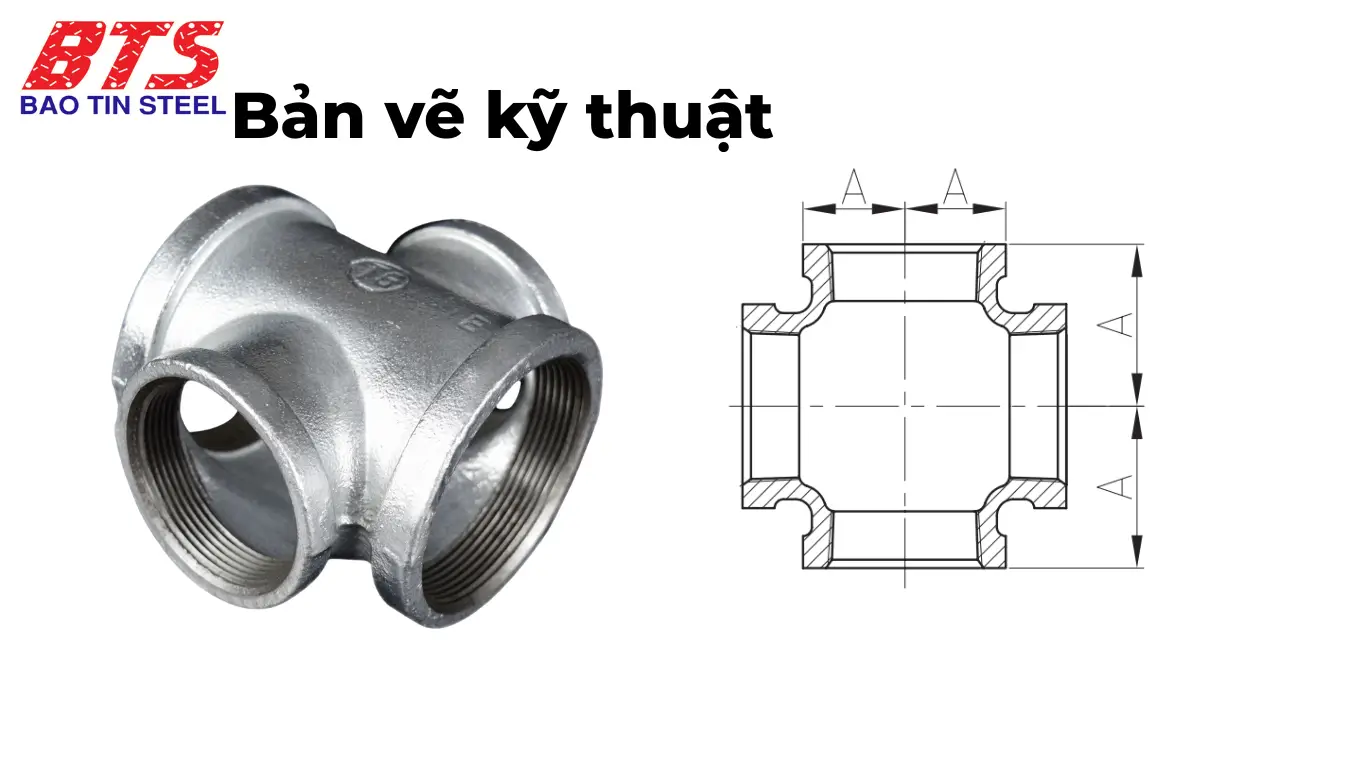 Bản vẽ kỹ thuật nối ren 4 ngã