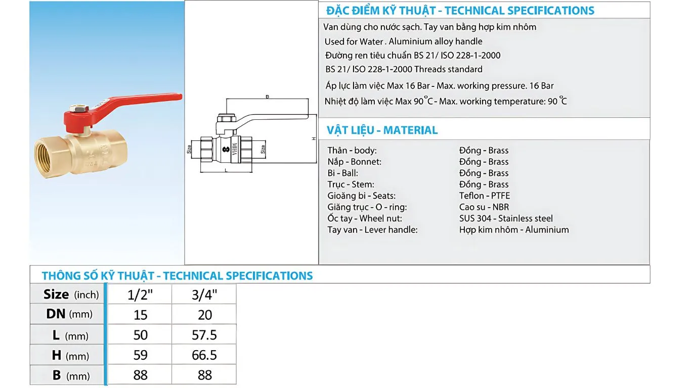 Van bi đồng MIHA tay nhôm 