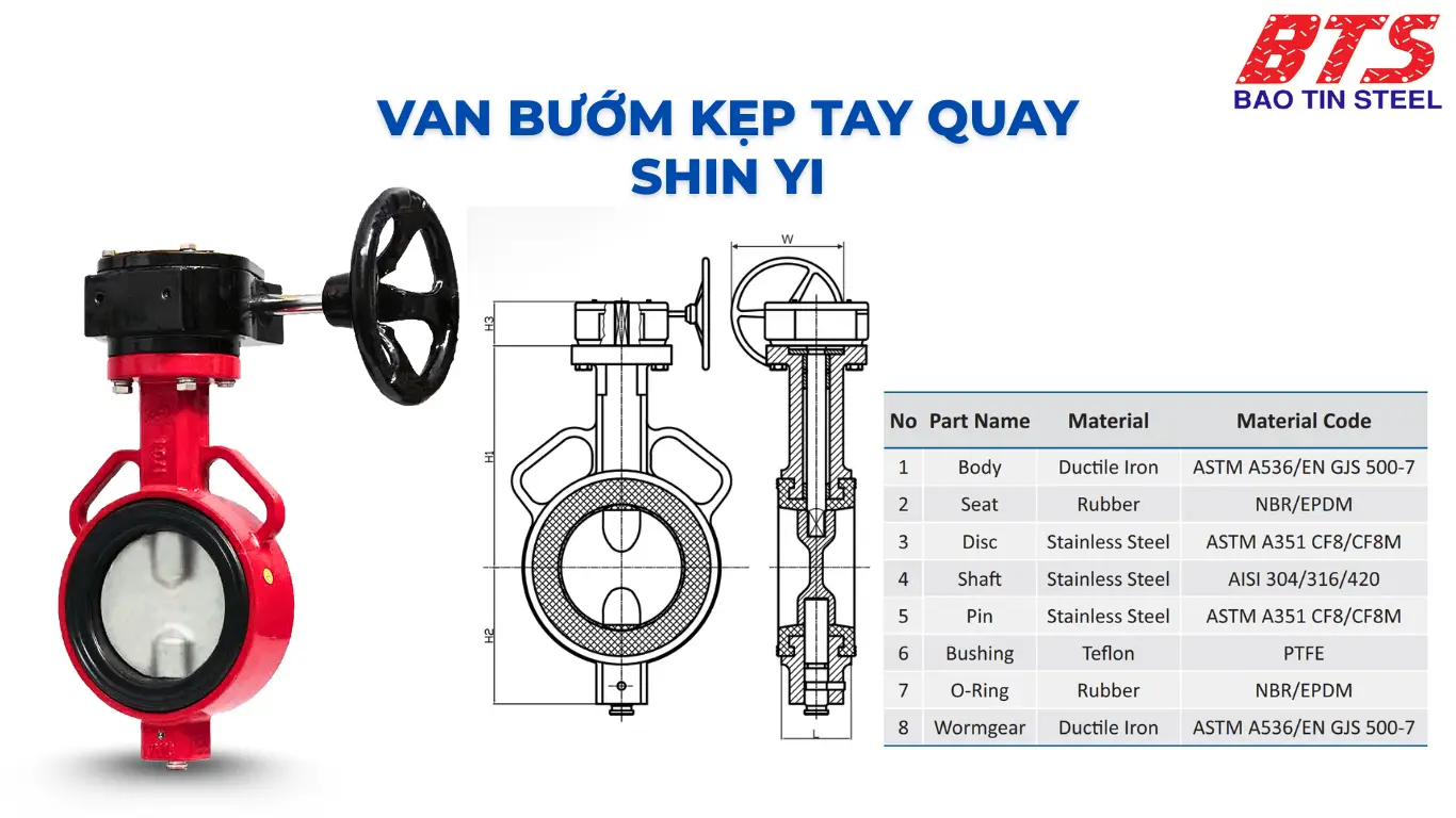 Van bướm kẹp tay quay Shin Yi