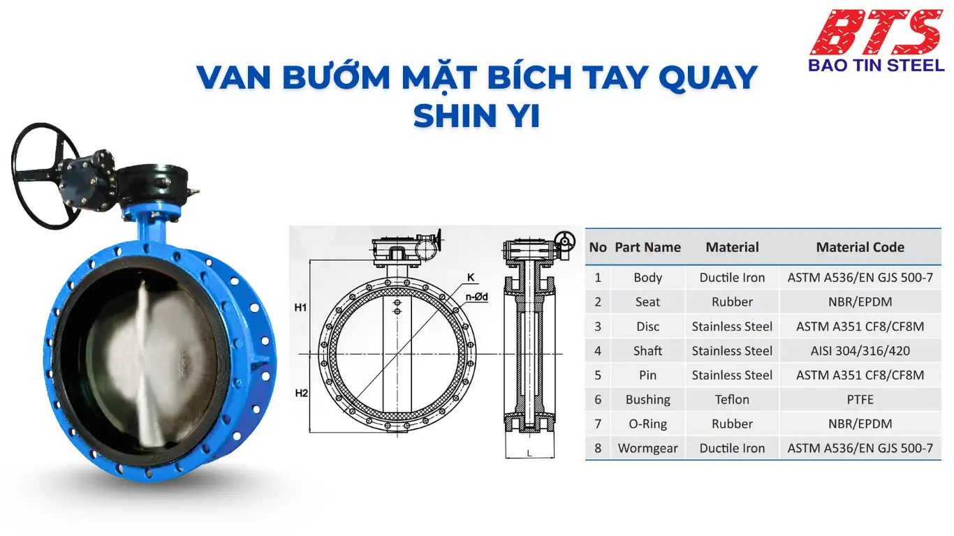 Van bướm mặt bích tay quay Shin Yi