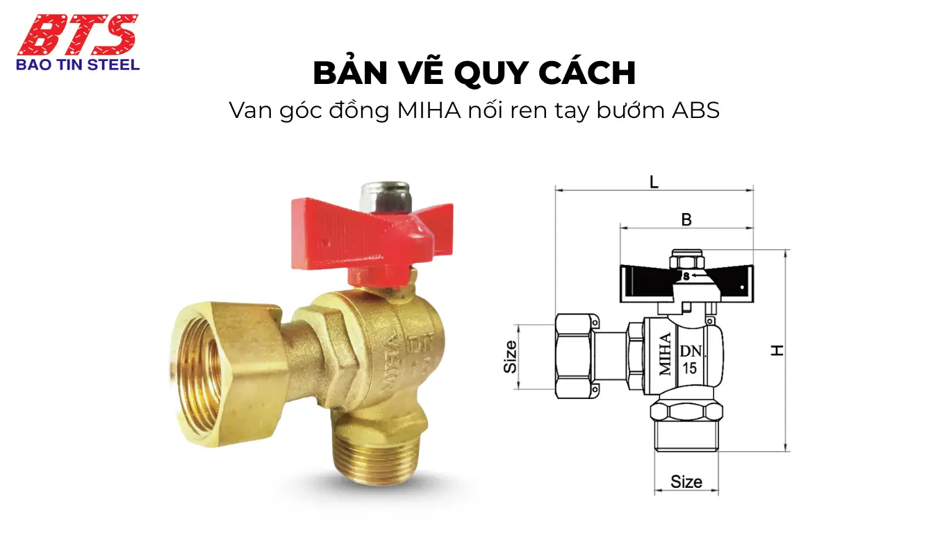 Quy cách kỹ thuật Van góc đồng MIHA có van 1 chiều