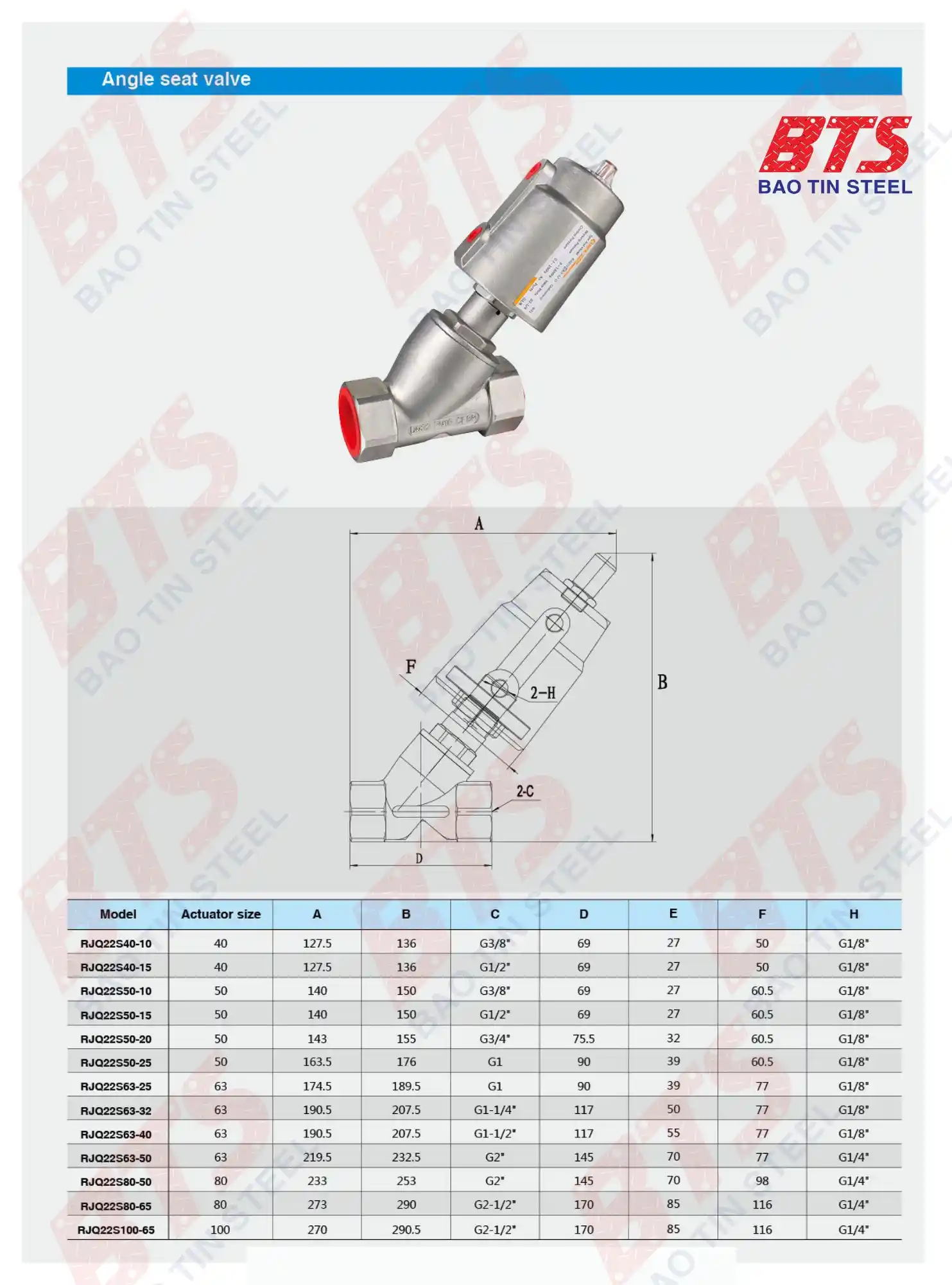 Bảng quy cách van xiên khí nén nối ren