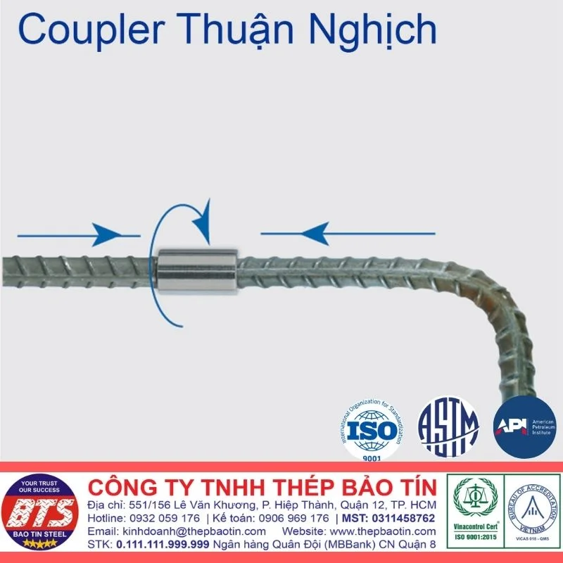 Coupler nối thép D16 loại ren thuận - nghịch