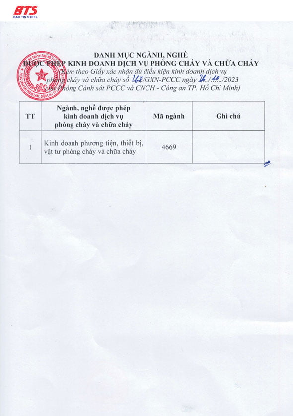 Giấy xác nhận đủ điều kiện kinh doanh vật tư PCCC