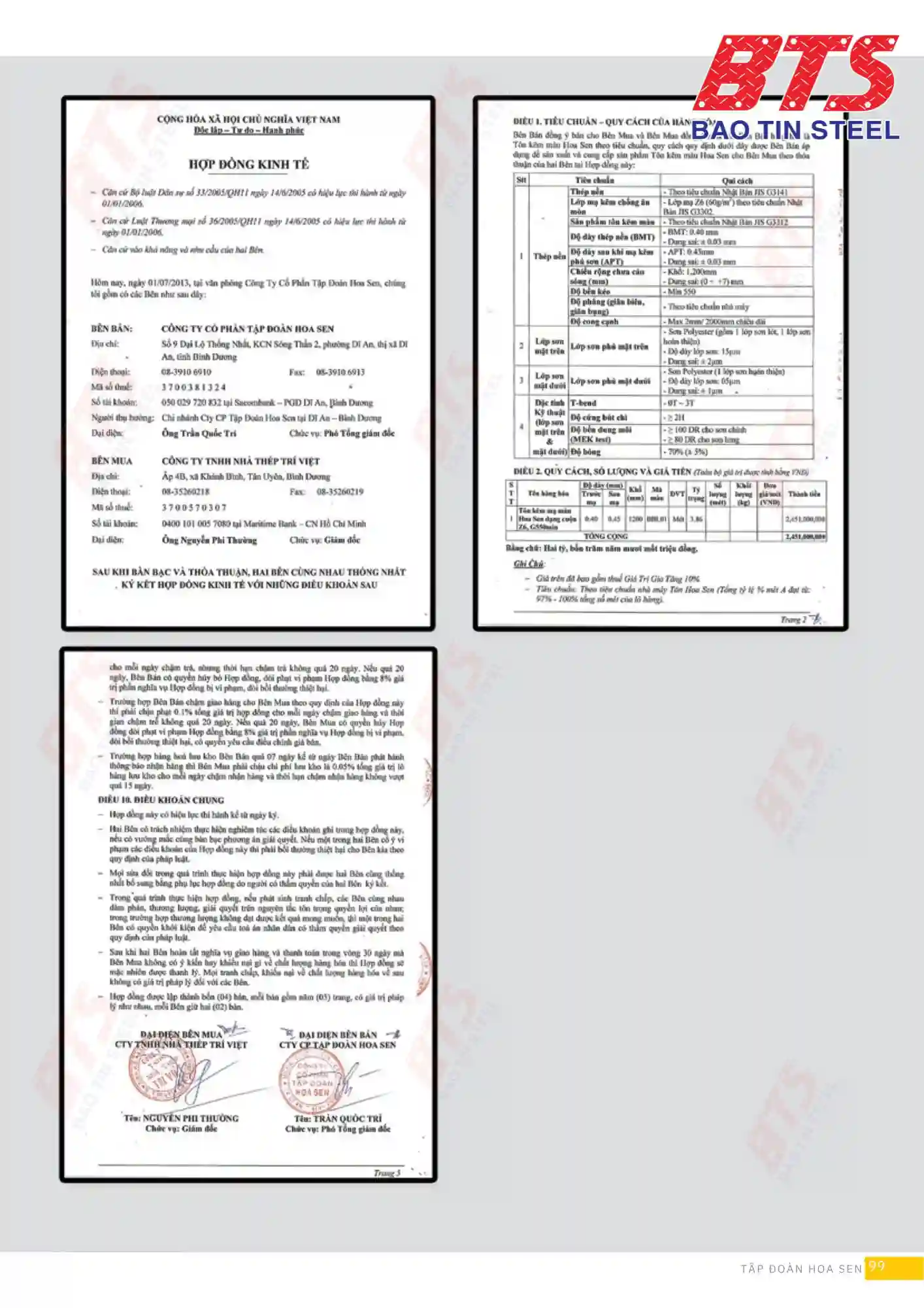 Các mẫu hợp đồng kinh tế của Hoa Sen