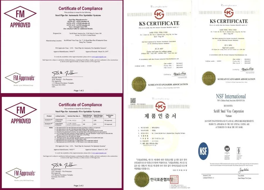 Chứng nhận chất lượng của ống thép SeAH 