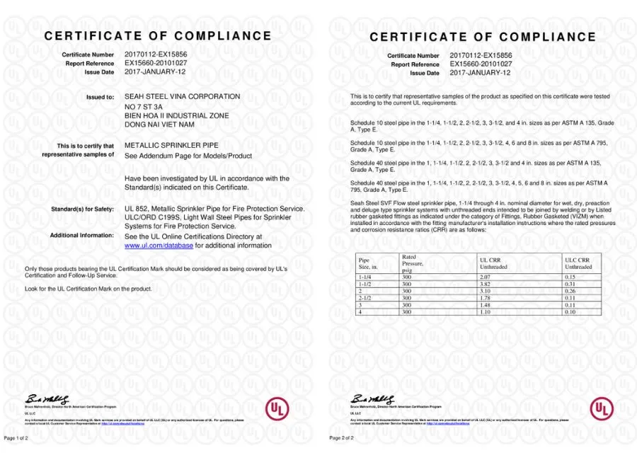 Chứng nhận chất lượng của ống thép SeAH 