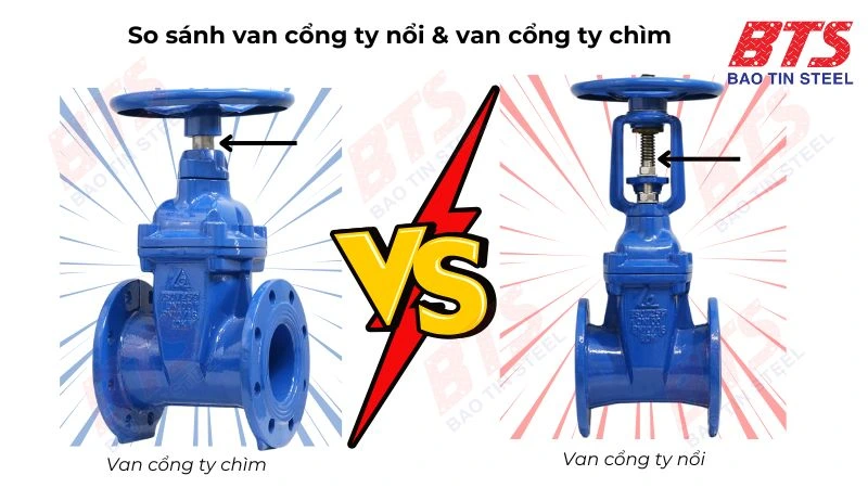 So sánh van cổng ty chìm với van cổng ty nổi