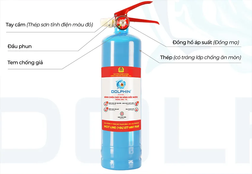 Cấu tạo bình chữa cháy đa năng gốc nước Dolphin