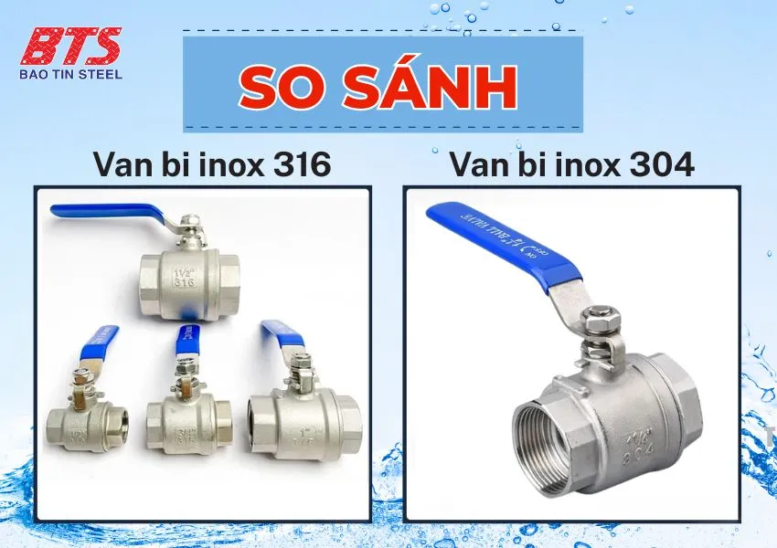 So sánh van bi inox 316 và van bi inox 304