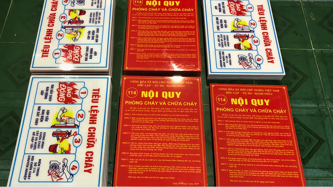 Thiết kế và chất liệu làm bảng nội quy phòng cháy chữa cháy