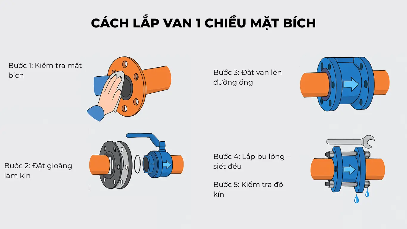 Các bước lắp van 1 chiều nối bích