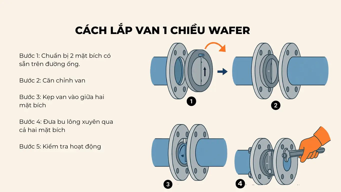 Các bước lắp đặt van 1 chiều kiểu wafer