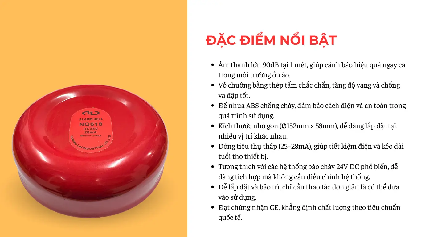Đặc điểm nổi bật của chuông báo cháy 24V Horing NQ618