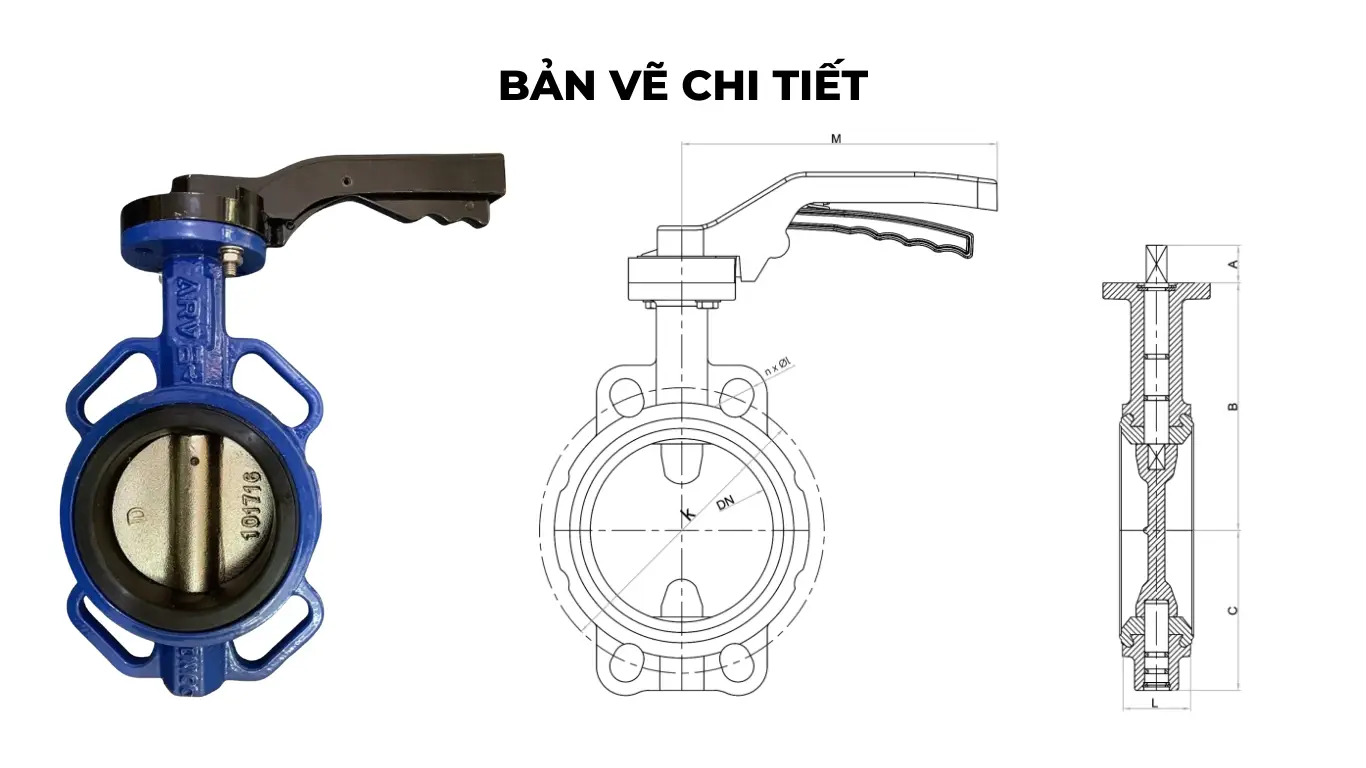 Bản vẽ chi tiết van bướm ABF600